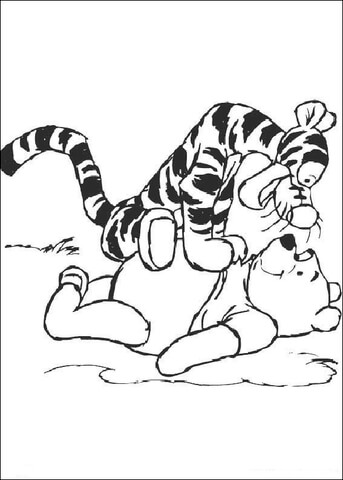 Tigger Sits On The Pooh Stomach  Coloring page