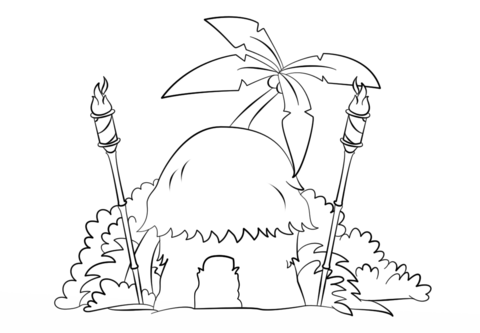 Tiki Hut with Torches Coloring page