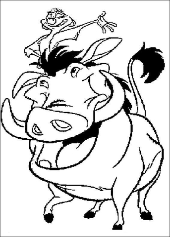 Timon Is Standing On Pumbaa  Coloring page