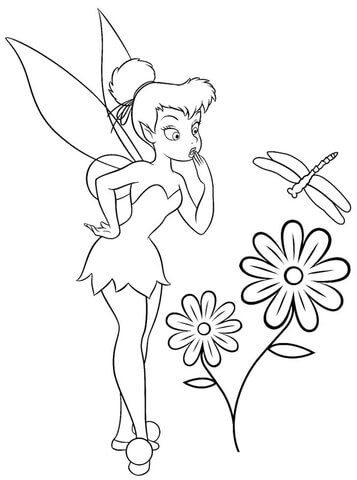Tinkerbell With Flowers Coloring page