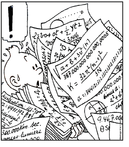 Tintin is covered by papers with formulas on them Coloring page