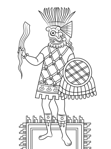 Tlaloc Aztec God of Rain Fertility and Water Coloring page