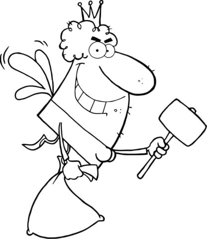 Tooth Fairy Flying with a Mallet and Bag Coloring page