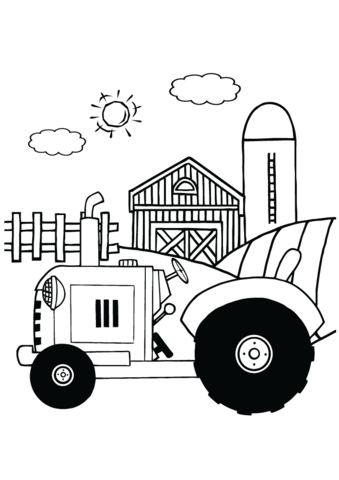 Tractor on a Farm Coloring page