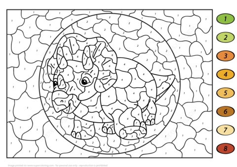 Triceratops Color by Number Coloring page