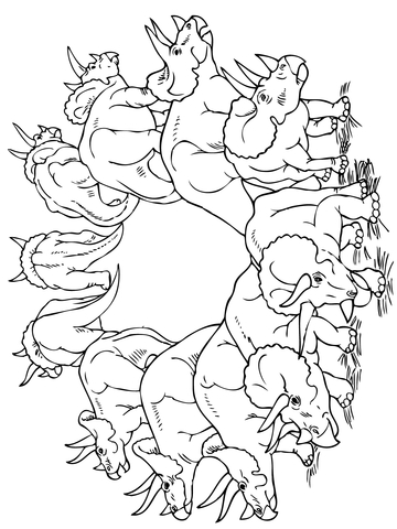 Triceratops Herd Coloring page