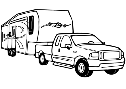 Truck and Rv Camper Trailer Coloring page
