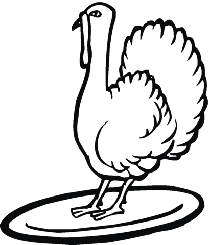 Turkey stand on the plate Coloring page