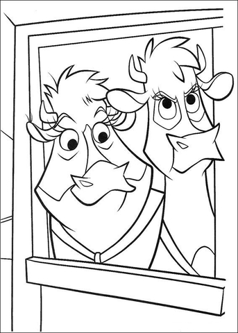 Two Cows At The Window  Coloring page