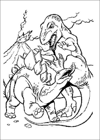 Tyrannosaur and Stegosaurus Are Fighting  Coloring page