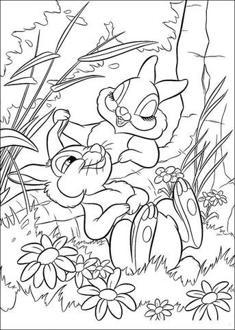 Two Rabbits Are Playing Together  Coloring page