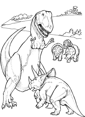Tyrannosaurus and Triceratops Coloring page