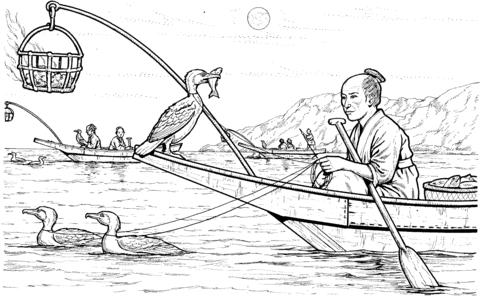 Ukai Japan Cormorant Fishing Coloring page