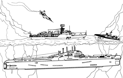 Sumbarine vs Warships Coloring page