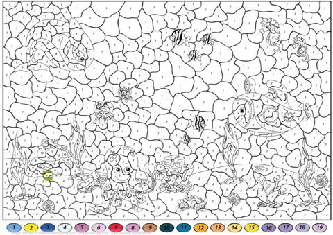 Underwater World Color by Number Coloring page