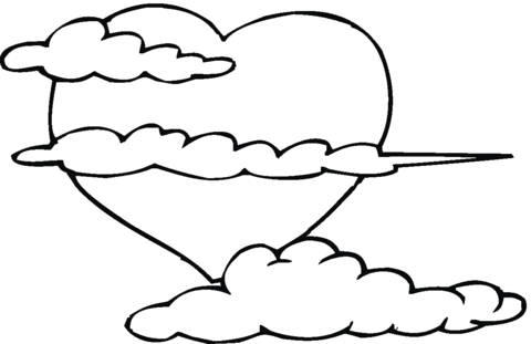 Big heart in the clouds Coloring page