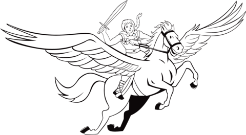 Valkyrie Riding Pegasus Coloring page