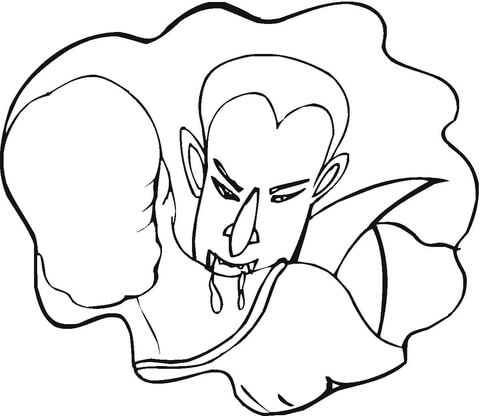 Vampire Dracula bites a girl's neck Coloring page