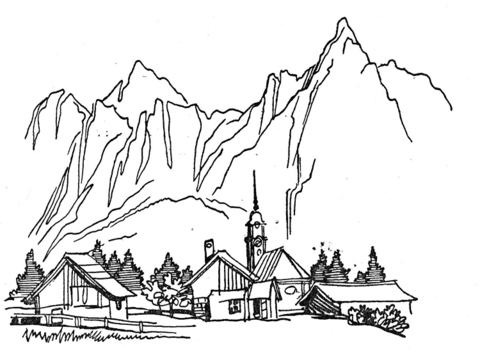 Village In The Mountains  Coloring page