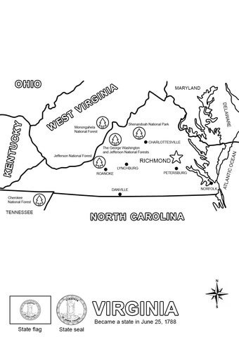 Virginia State Map Coloring page