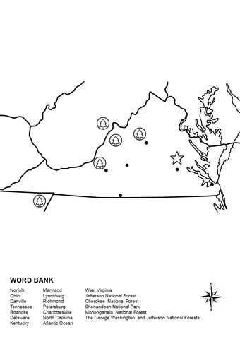 Virginia Map Worksheet Coloring page