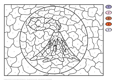 Volcanic Eruption Color by Number Coloring page
