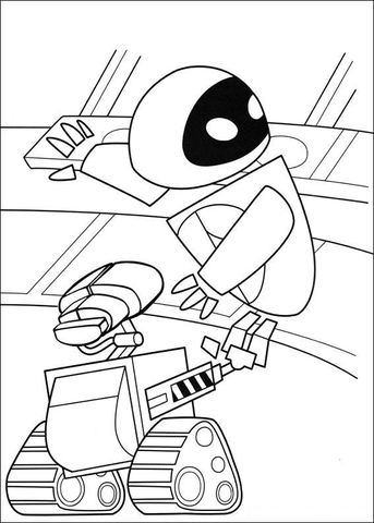 Wall-E Follows Eva  Coloring page