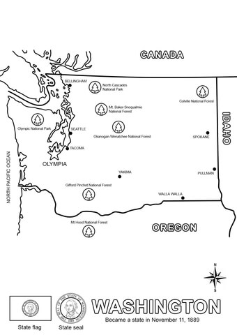 Washington State Map Coloring page