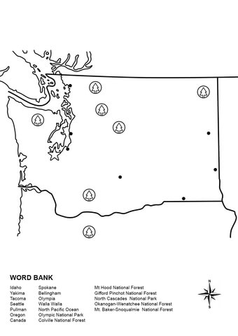 Washington Map Worksheet Coloring page