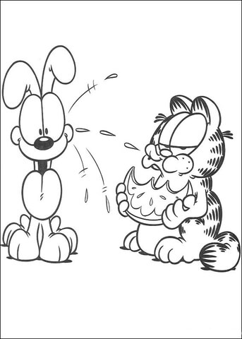 Garfield is eating watermelon  Coloring page
