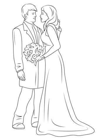 Happy Bride and Groom Coloring page