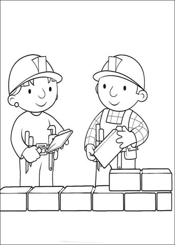 Wendy Helps Bob To Build The Wall  Coloring page