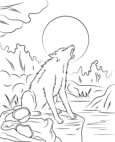 Werewolf Howling at the Moon Coloring page