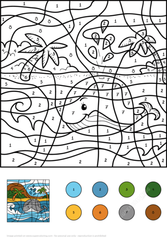 Whale Color by Number Coloring page