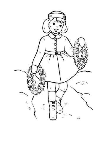 Little girl with wreaths Coloring page