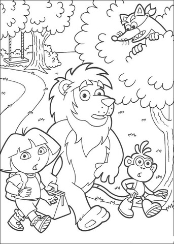 Dora Marquez, Monkey Boots, Lion and Swiper Coloring page