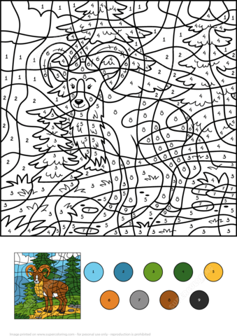 Wild Goat Color by Number Coloring page