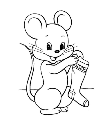 Little mouse with christmas stocking Coloring page