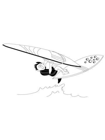 Windsurfing Wave Jumping Coloring page