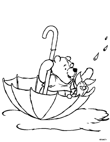 Winnie is sailing on umbrella  Coloring page