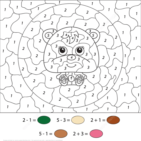 Little Cartoon Bear Color by Number Coloring page