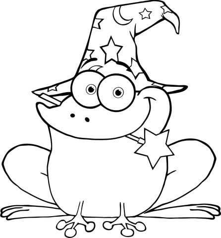 Wizard Frog with a Magic Wand in Mouth Coloring page