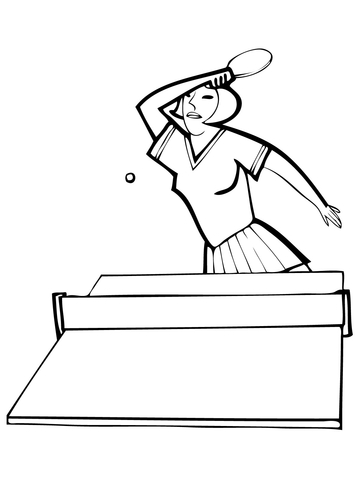 Woman Playes Table Tennis Coloring page