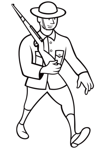 WW1 British Soldier Marching with Rifle Coloring page
