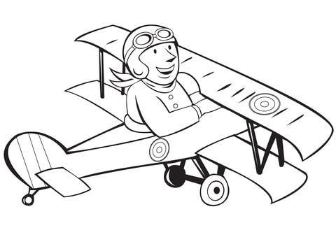 WW1 French Pilot on Biplane Coloring page