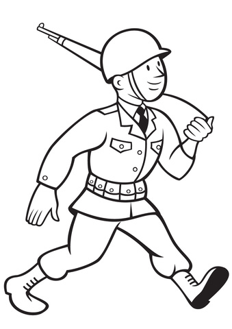 WW2 American Soldier Marching with Rifle Coloring page
