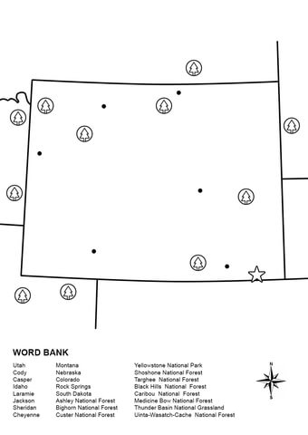 Wyoming Map Worksheet Coloring page