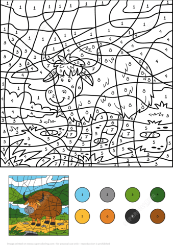 Yak Color by Number Coloring page