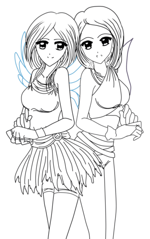 Yin and Yang Anime Twins Coloring page