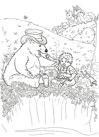 Young Boy and a Bear Coloring page
